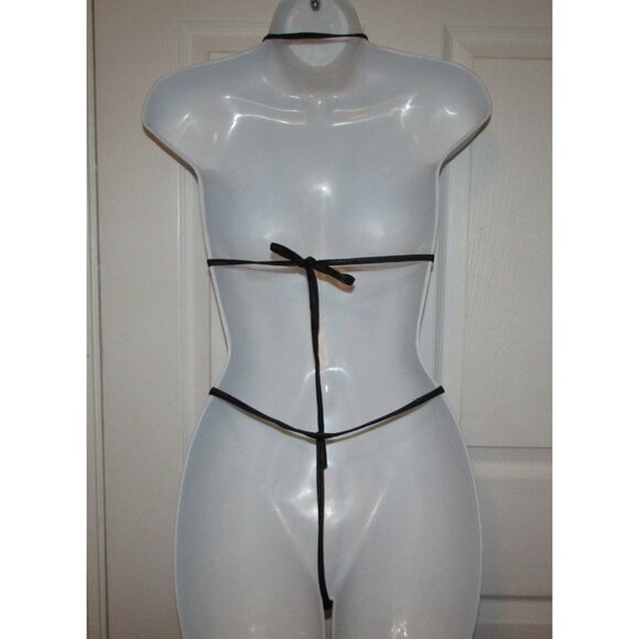 Black Micro Zippered Top Skimpy String Thong Bikini - NEW - Picture 4 of 6